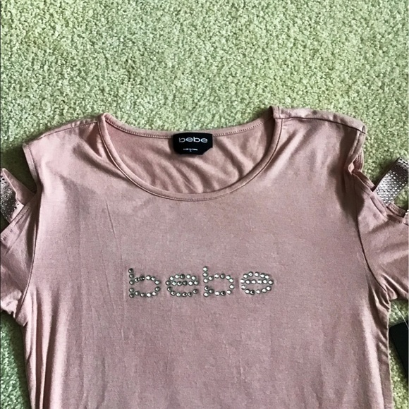 SOLD - Bebe Logo Tee - Cutout Sleeves - Misty Pink - NWT - Picture 11 of 12